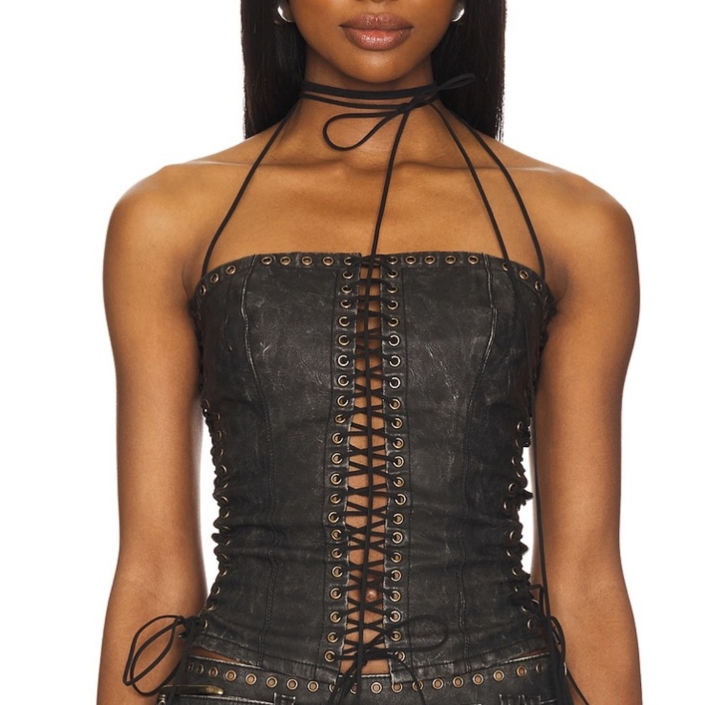 Jaded London Longline lace halter corset top black size 6